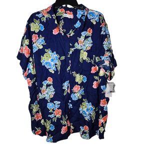 Croft & Barrow Womens Floral Short Sleeve Button Front Top Plus 2X NWT Tropical